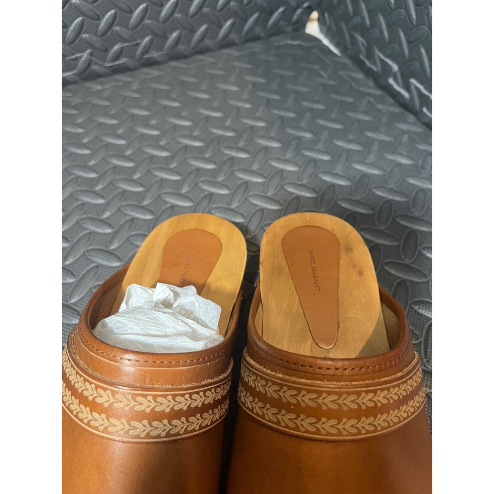 Isabel Marant Classic Thaile Clogs 41/11 Brown Leather Studded Wood Sole Mules - Picture 4 of 10